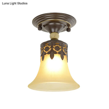 DecorBites™ DecorBites™ Trumpet Flare Beige Glass Semi-Flush Mount Ceiling Light for Foyer Décor