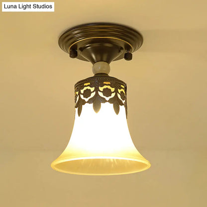 DecorBites™ DecorBites™ Trumpet Flare Beige Glass Semi-Flush Mount Ceiling Light for Foyer Décor