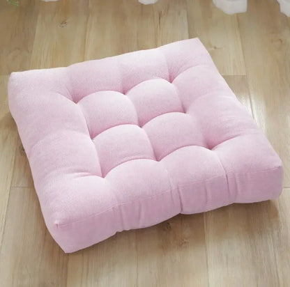 Pink tufted corduroy floor seat cushion for living room and yoga by decorbites with soft plush texture