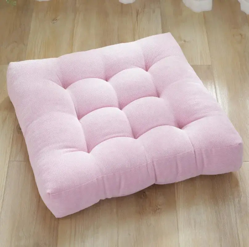 Pink tufted corduroy floor seat cushion for living room and yoga by decorbites with soft plush texture