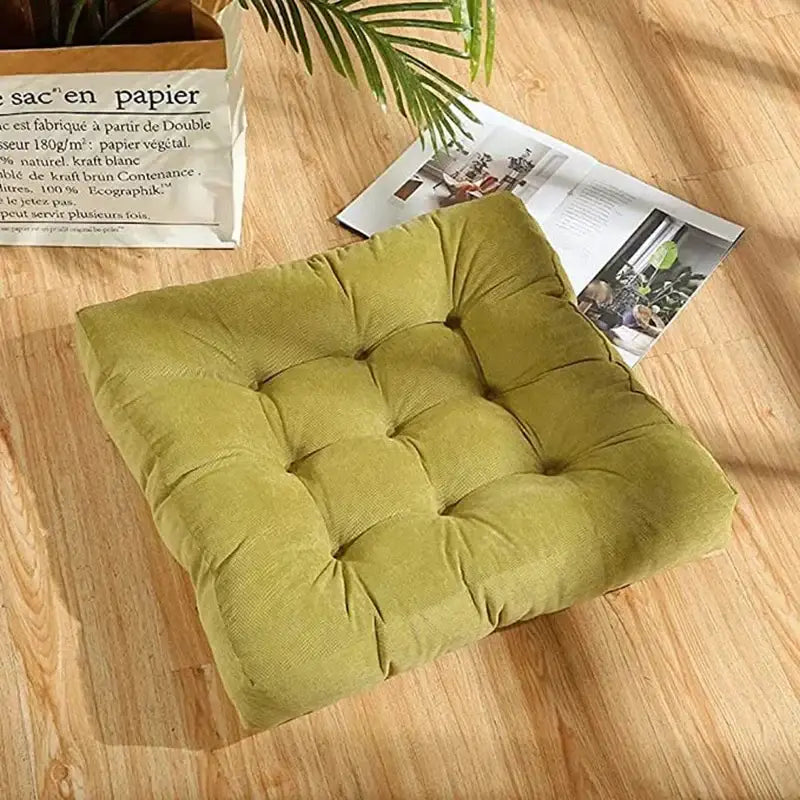 Olive green corduroy tufted seat cushion for decorbites corduroy floor use in living room or yoga mat settings