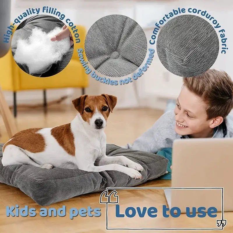 Gray corduroy floor seat cushion with white cotton filling by decorbites ideal for living room and yoga use