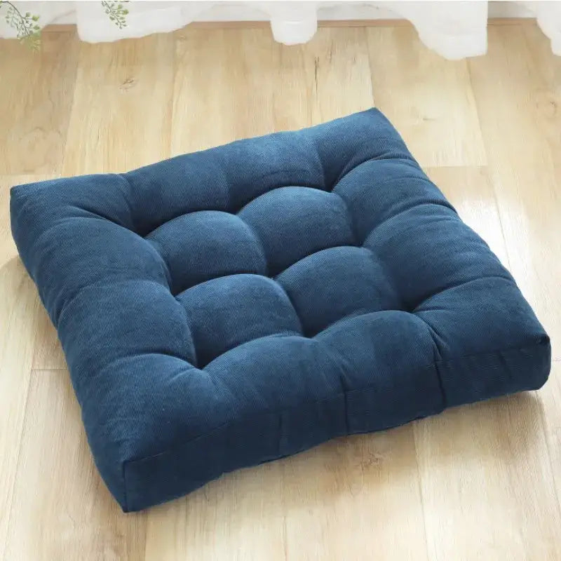 Deep blue corduroy floor seat cushion with tufted quilted design for decorbites corduroy floor comfort and style