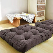 Dark brown corduroy floor seat cushion with tufted quilted design for living room and yoga use by decorbites