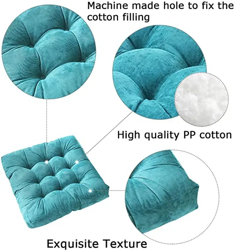 Teal corduroy tufted seat cushion with high quality pp cotton filling for decorbites corduroy floor seat use