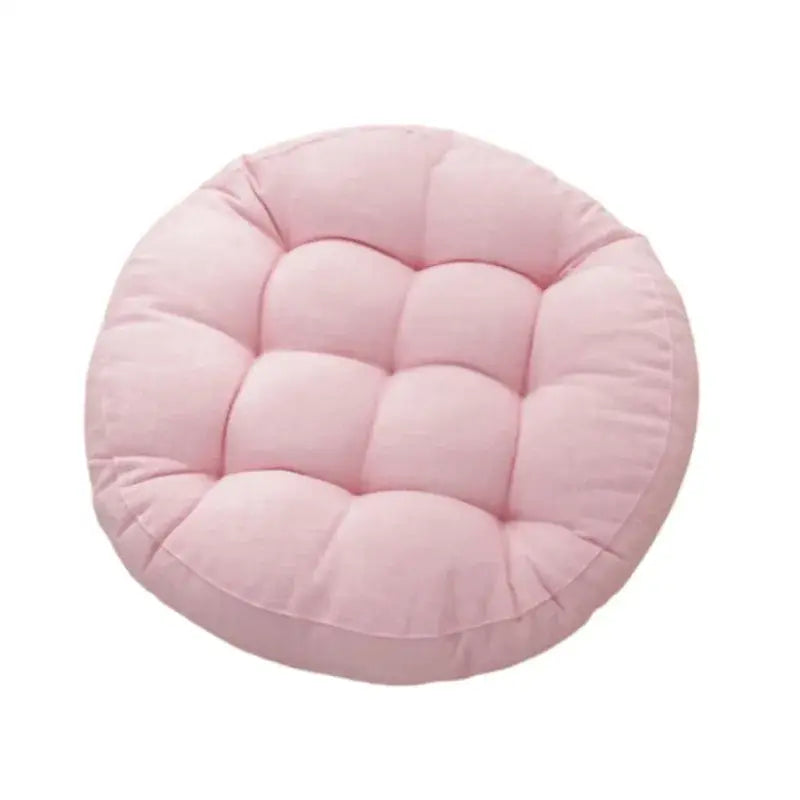 Pink quilted circular kids round floor cushion with soft fabric and padded sections for bedroom seating decorbites kids round