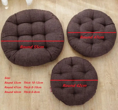 Set of three dark brown tufted round floor cushions in sizes 55cm 47cm and 42cm for decorbites kids round seating