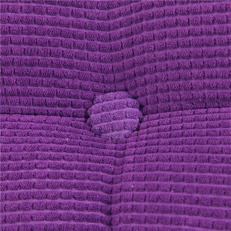 Tufted purple indoor bench seat cushion with ribbed corduroy fabric and button detail for decorbites indoor bench