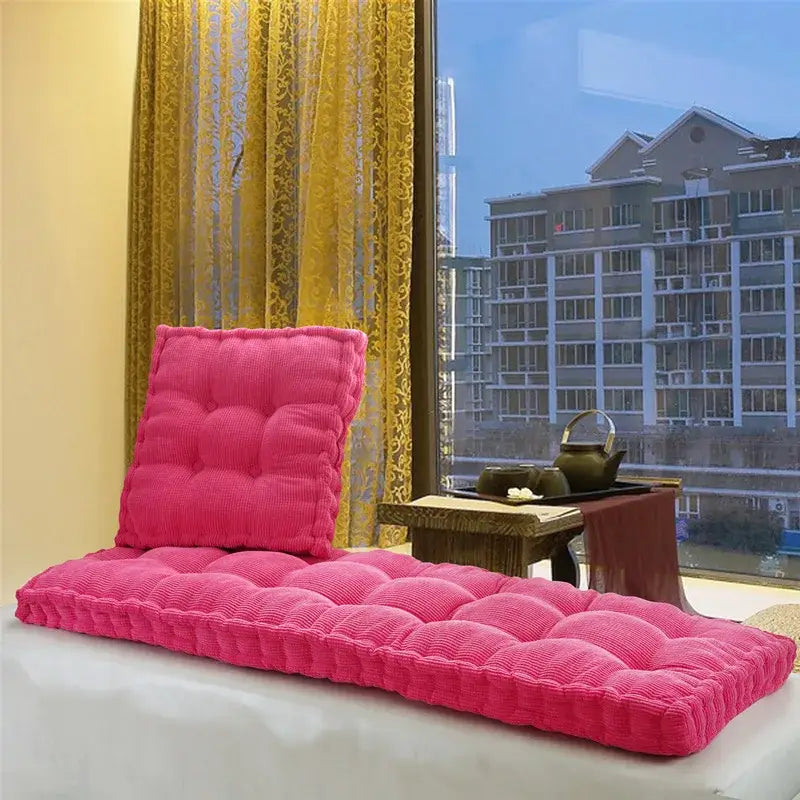 Bright pink corduroy tufted quilted seat cushion for decorbites indoor bench living room sofa pad