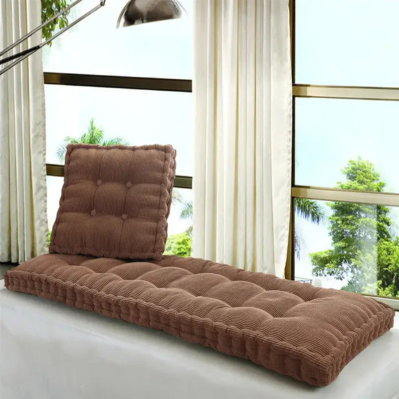 Brown corduroy tufted seat cushion set with matching backrest for decorbites indoor bench indoor bench seat use
