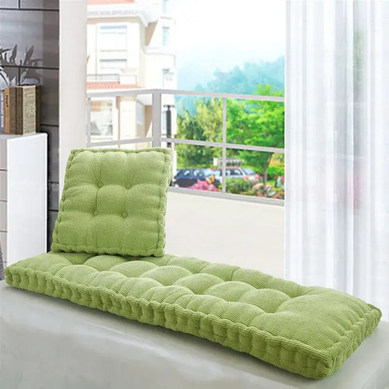 Green corduroy seat cushion set with tufted design for decorbites indoor bench and indoor bench seat use