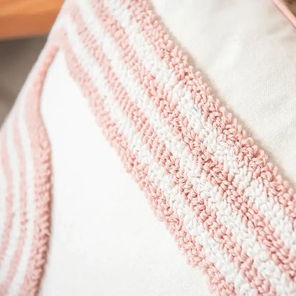Tufted white and blush pink cotton loop cushion cover with soft textured knit fabric for living room decorbites cotton loop