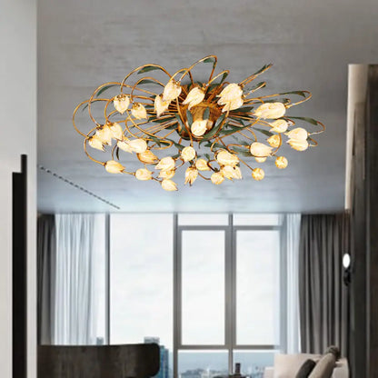 DecorBites™ DecorBites™ Tulip Ceiling Lamp - LED Semi Flush Light in Brass for Living Room by American Garden
