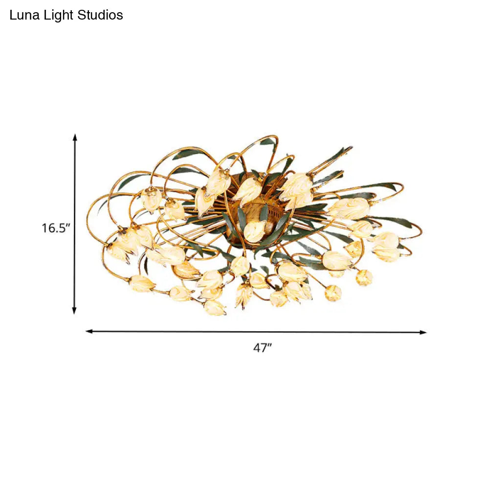 Tulip Ceiling Lamp - LED Semi Flush Light in Brass for Living Room by American Garden