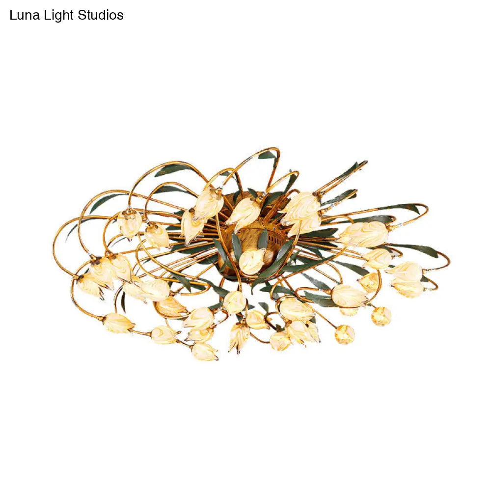 Tulip Ceiling Lamp - LED Semi Flush Light in Brass for Living Room by American Garden