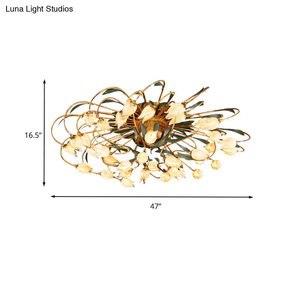 Tulip Ceiling Lamp - LED Semi Flush Light in Brass for Living Room by American Garden