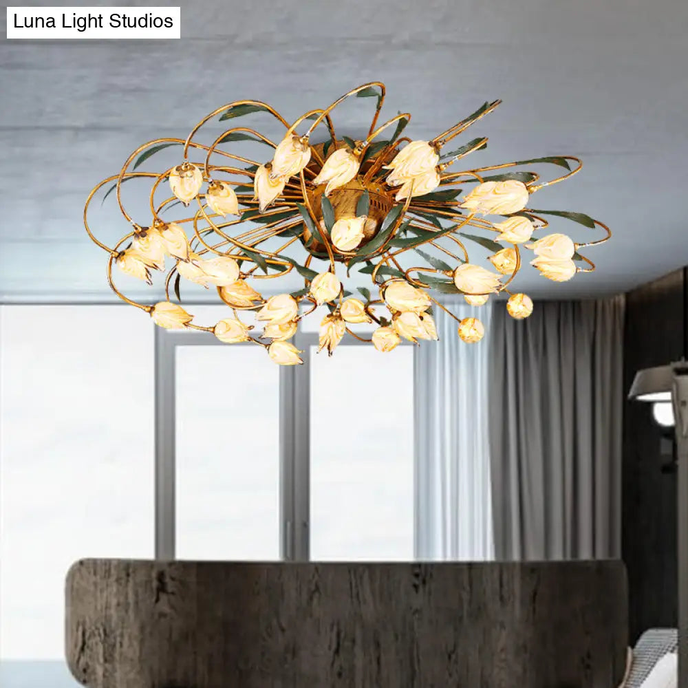 Tulip Ceiling Lamp - LED Semi Flush Light in Brass for Living Room by American Garden