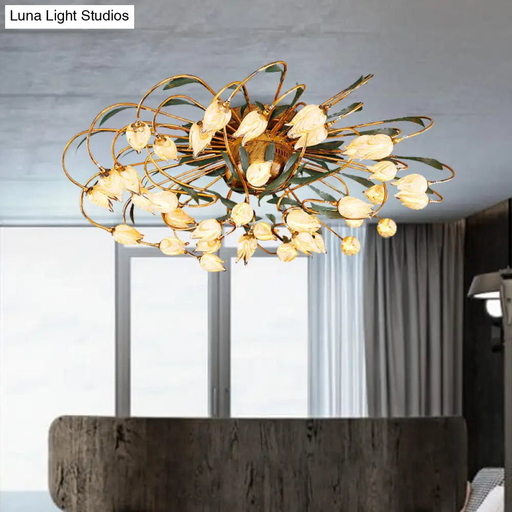 Tulip Ceiling Lamp - LED Semi Flush Light in Brass for Living Room by American Garden