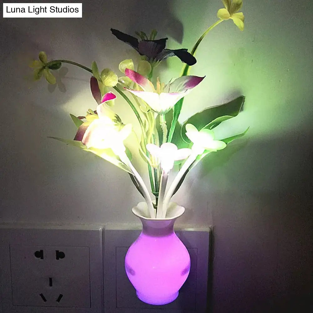 Tulip Flower LED Night Lamp: Glowing Plastic Wall Light with Multicolored Lighting - Modern Bedside Plug-in