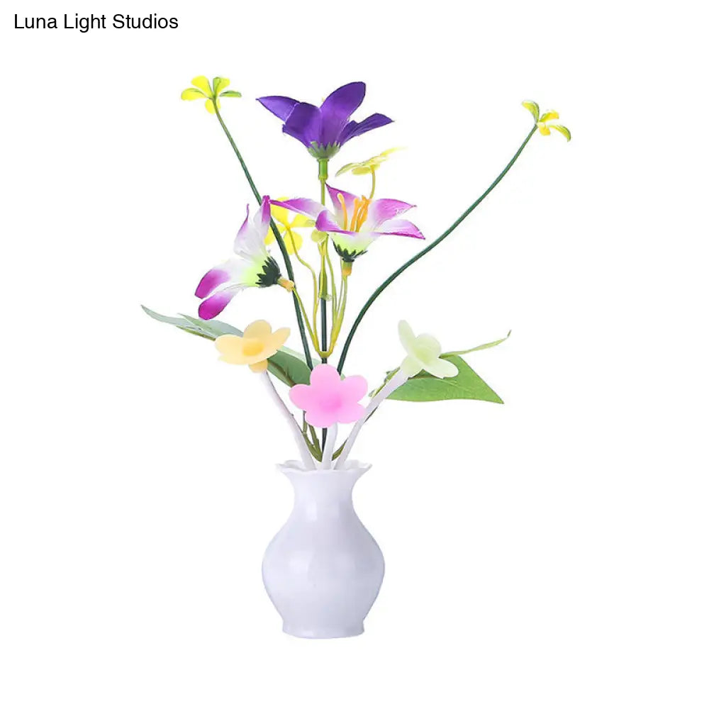 Tulip Flower LED Night Lamp: Glowing Plastic Wall Light with Multicolored Lighting - Modern Bedside Plug-in