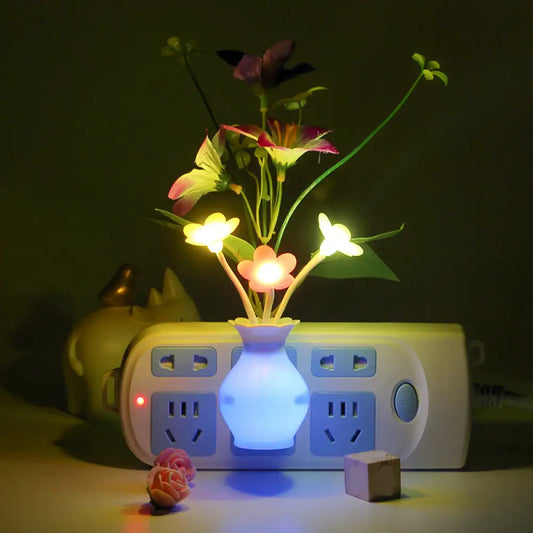 Tulip Flower LED Night Lamp: Glowing Plastic Wall Light with Multicolored Lighting - Modern Bedside Plug-in