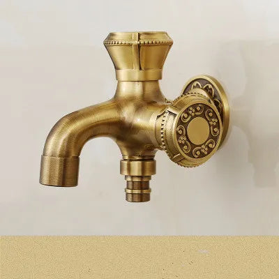 Tuqiu brass tap faucet antique brass with vintage wall-mounted design and ornate handle for washing machine use