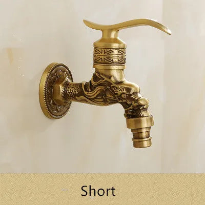 Tuqiu brass tap faucet with ornate dragon design and decorative accents for washing machine outdoor use
