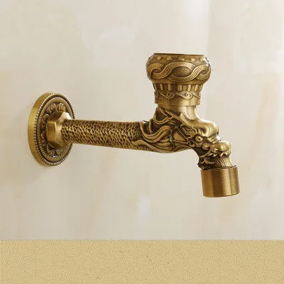 Tuqiu brass tap faucet with intricate dragon carved design in antique brass for washing machine outdoor use