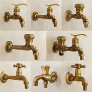 Antique brass tuqiu wall-mounted washing machine faucet with dragon carved ornamental design for outdoor use