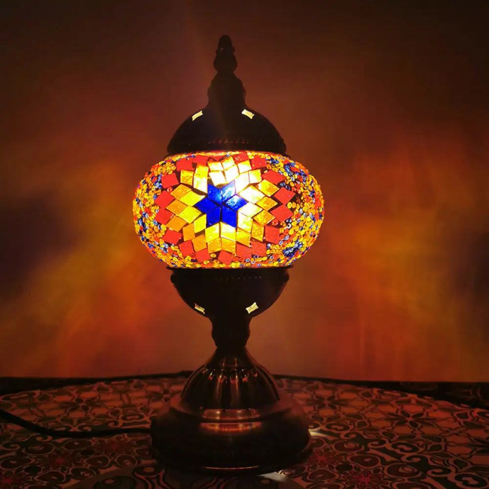 Turkish 1-Light Stained Glass Globe Table Lamp with Sunflower Pattern in Bronze – Perfect Nightstand Light for Living Room