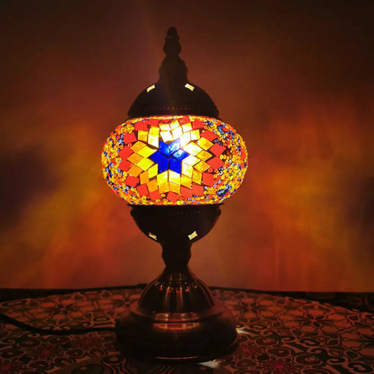 Turkish 1-Light Stained Glass Globe Table Lamp with Sunflower Pattern in Bronze – Perfect Nightstand Light for Living Room