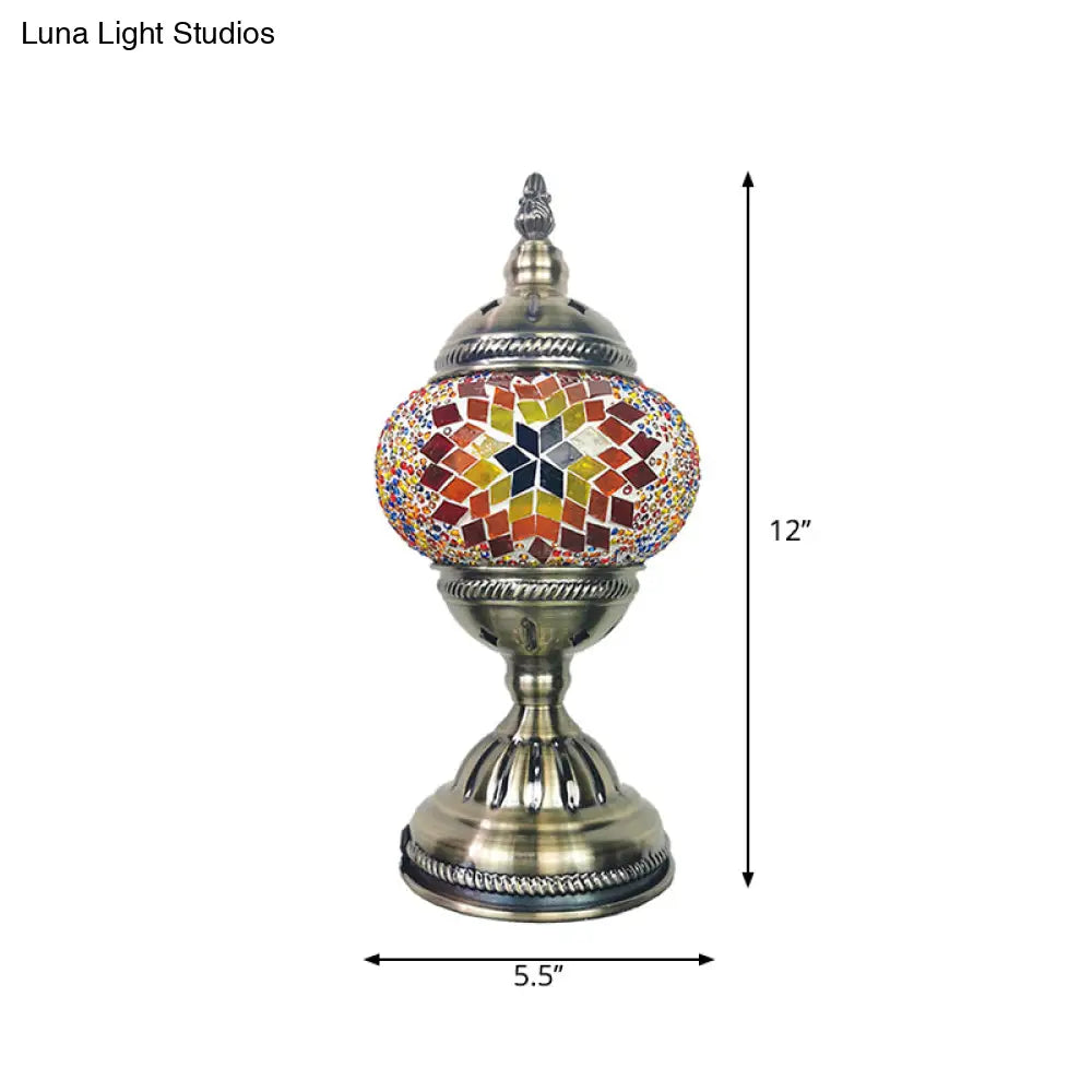 Turkish 1-Light Stained Glass Globe Table Lamp with Sunflower Pattern in Bronze – Perfect Nightstand Light for Living Room