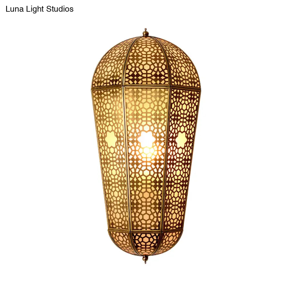 Turkish Brass Lantern Sconce - Balloon Shaped, Hollowed Out Design - Wall Mount Lamp