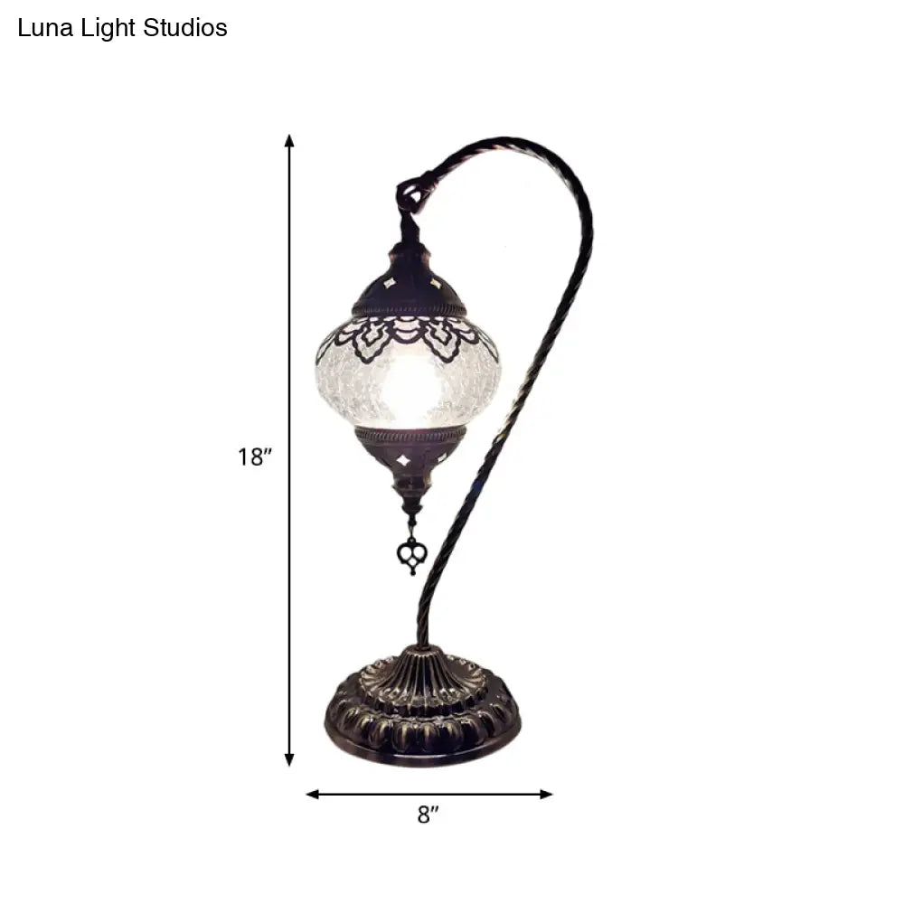 Turkish Night Lamp: Crackle Glass Bronze Desk Light with Curving Arm - 15"/18"/21" High
