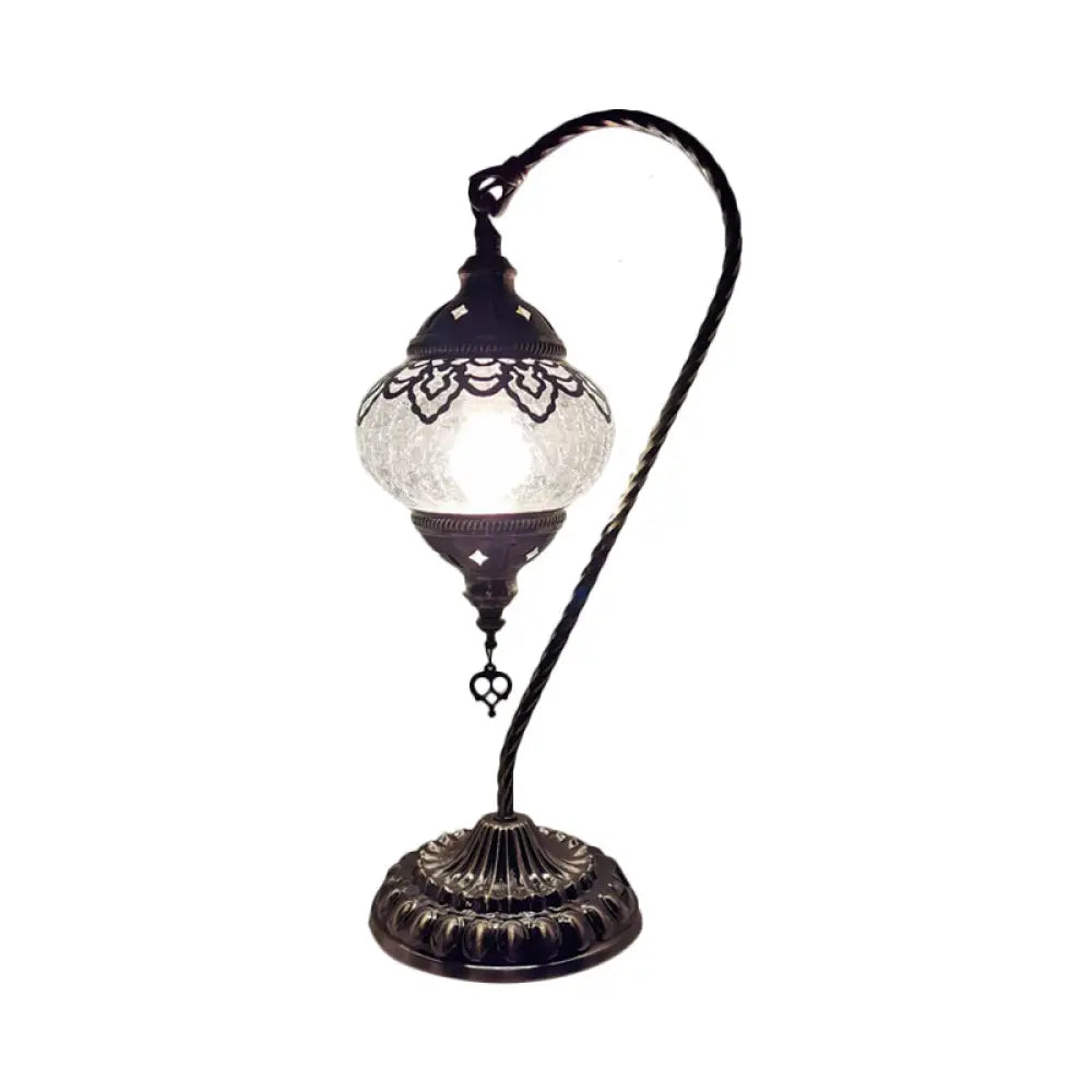 Turkish Night Lamp: Crackle Glass Bronze Desk Light with Curving Arm - 15"/18"/21" High
