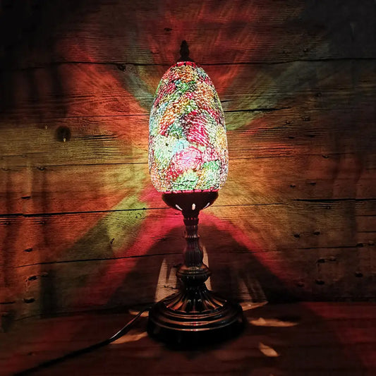 Turkish Stained Glass Oval Shade Bronze Table Lamp for Bedroom