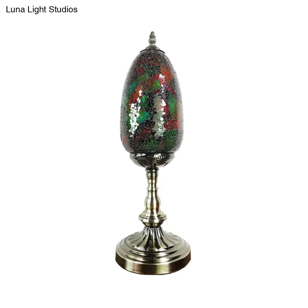 Turkish Stained Glass Oval Shade Bronze Table Lamp for Bedroom
