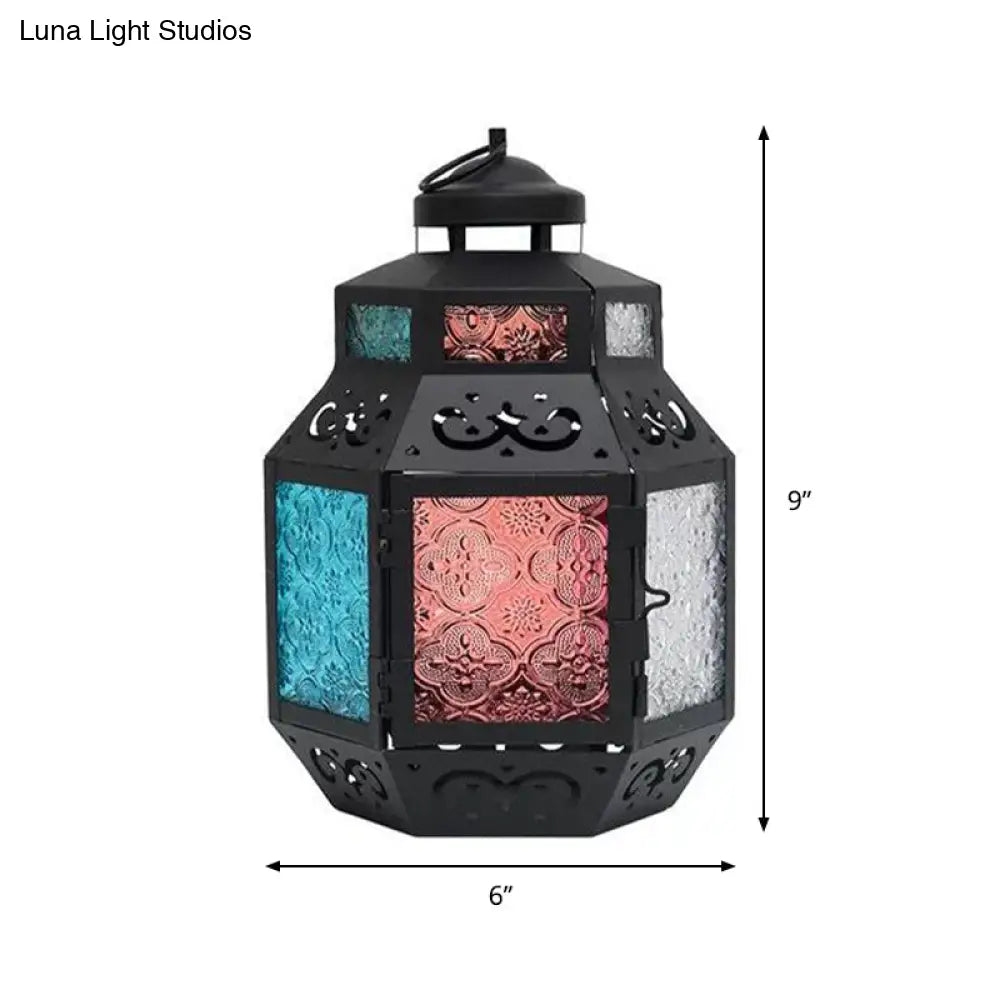 Turkish Style Black Metal Desk Lamp with Colorful Textured Glass Shade