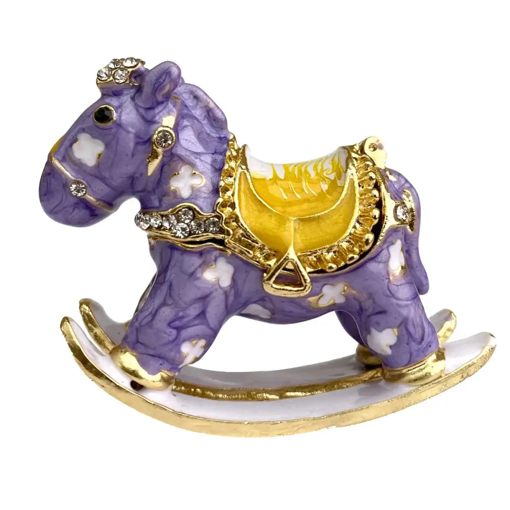 Purple enamel rocking horse trinket box with gold accents and crystal embellishments for decorbites crystal animal collection