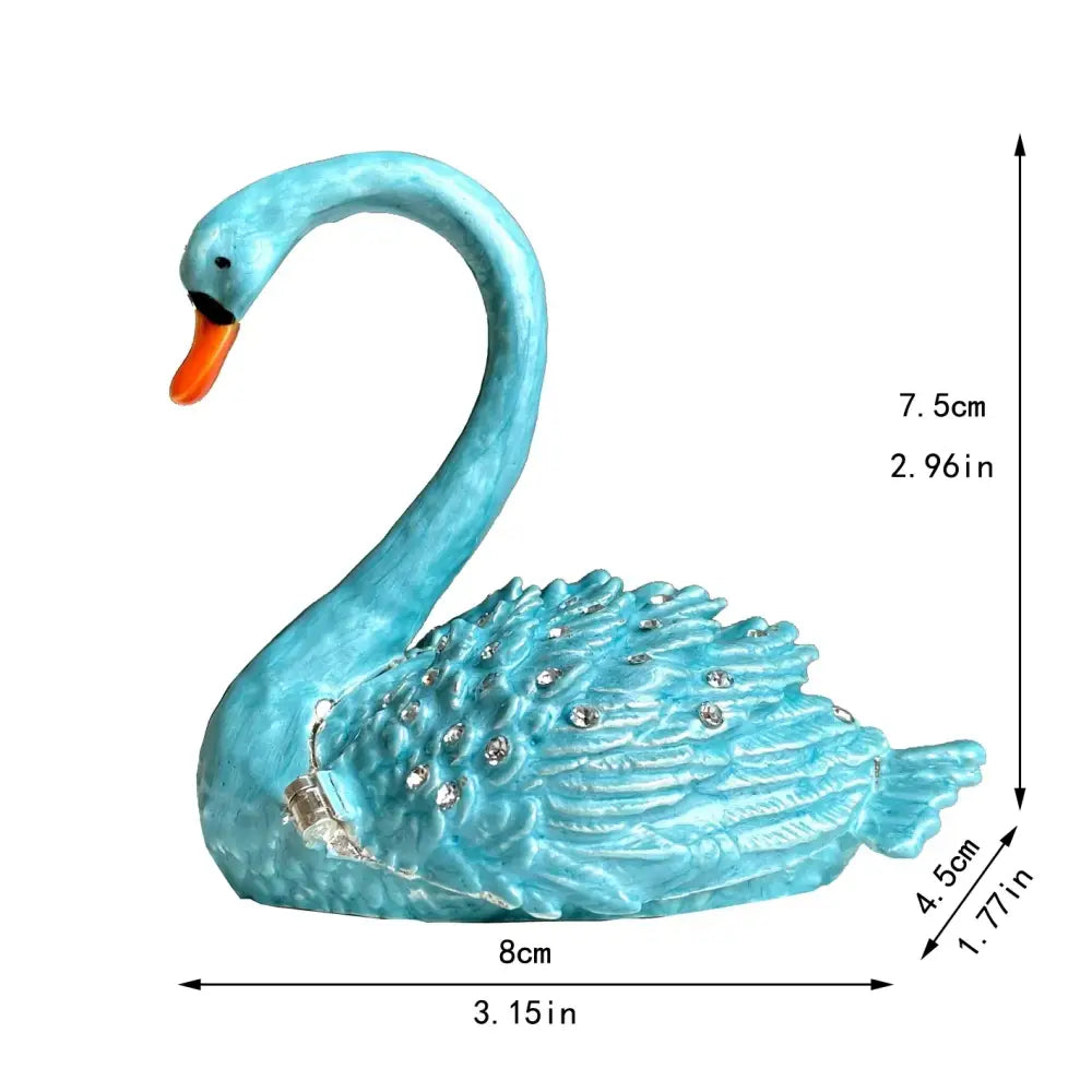 Turquoise enamel swan crystal animal figurines trinket box with orange beak and rhinestone wings for bedroom decor