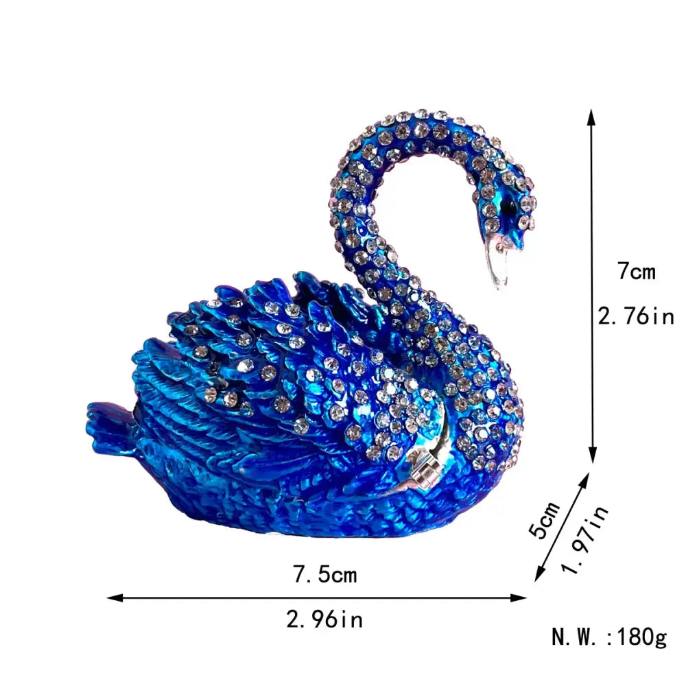 Turquoise enamel swan crystal animal figurines trinket box decorated with sparkling blue rhinestones for bedroom decorbites decor