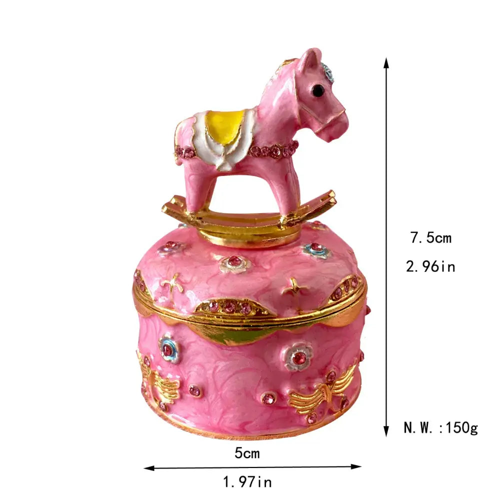 Pink rocking horse-themed trinket box with gold accents and rhinestones for decorbites crystal animal bedroom decor
