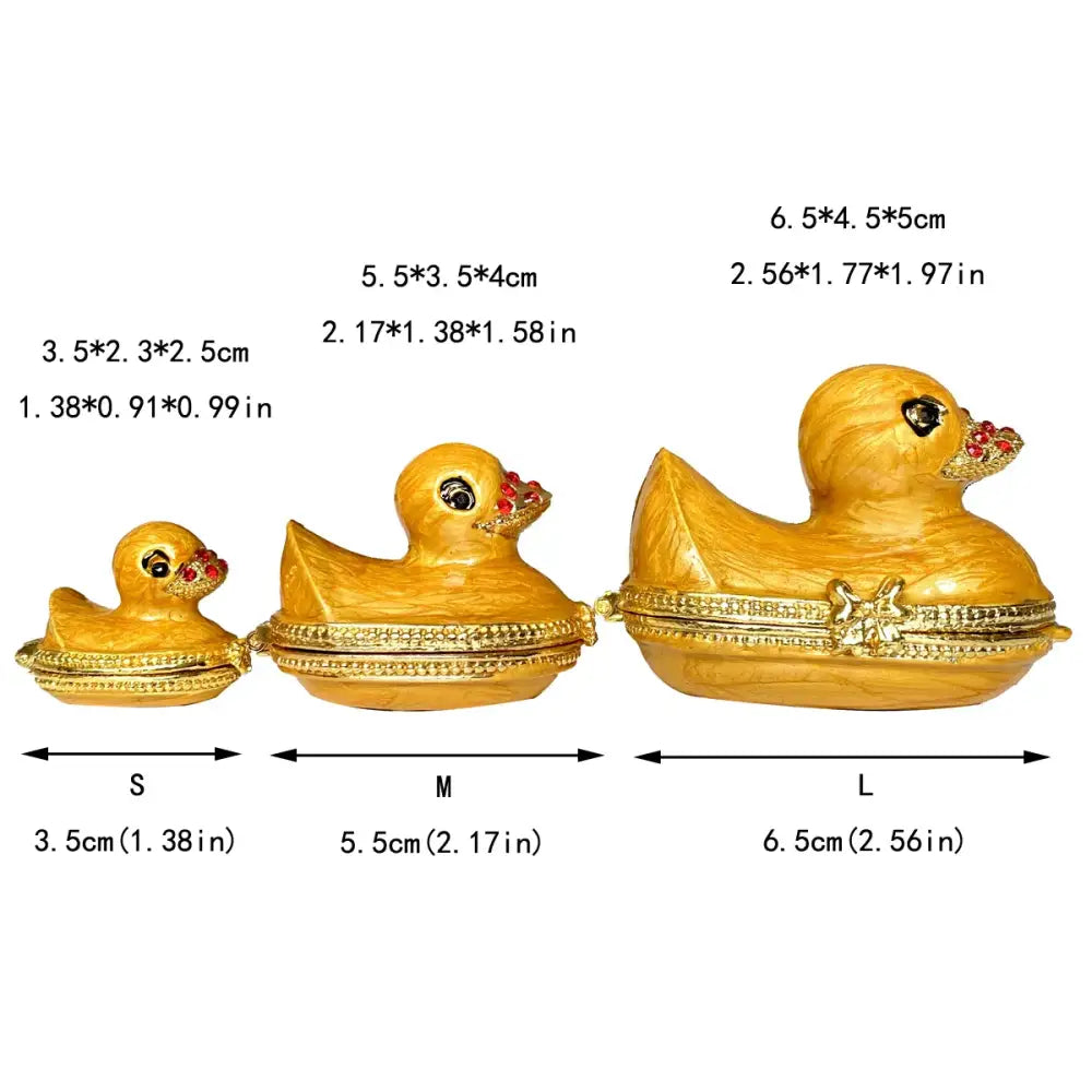 Golden duck-shaped trinket boxes with red gemstone beaks and gold trim for decorbites crystal animal figurines decor