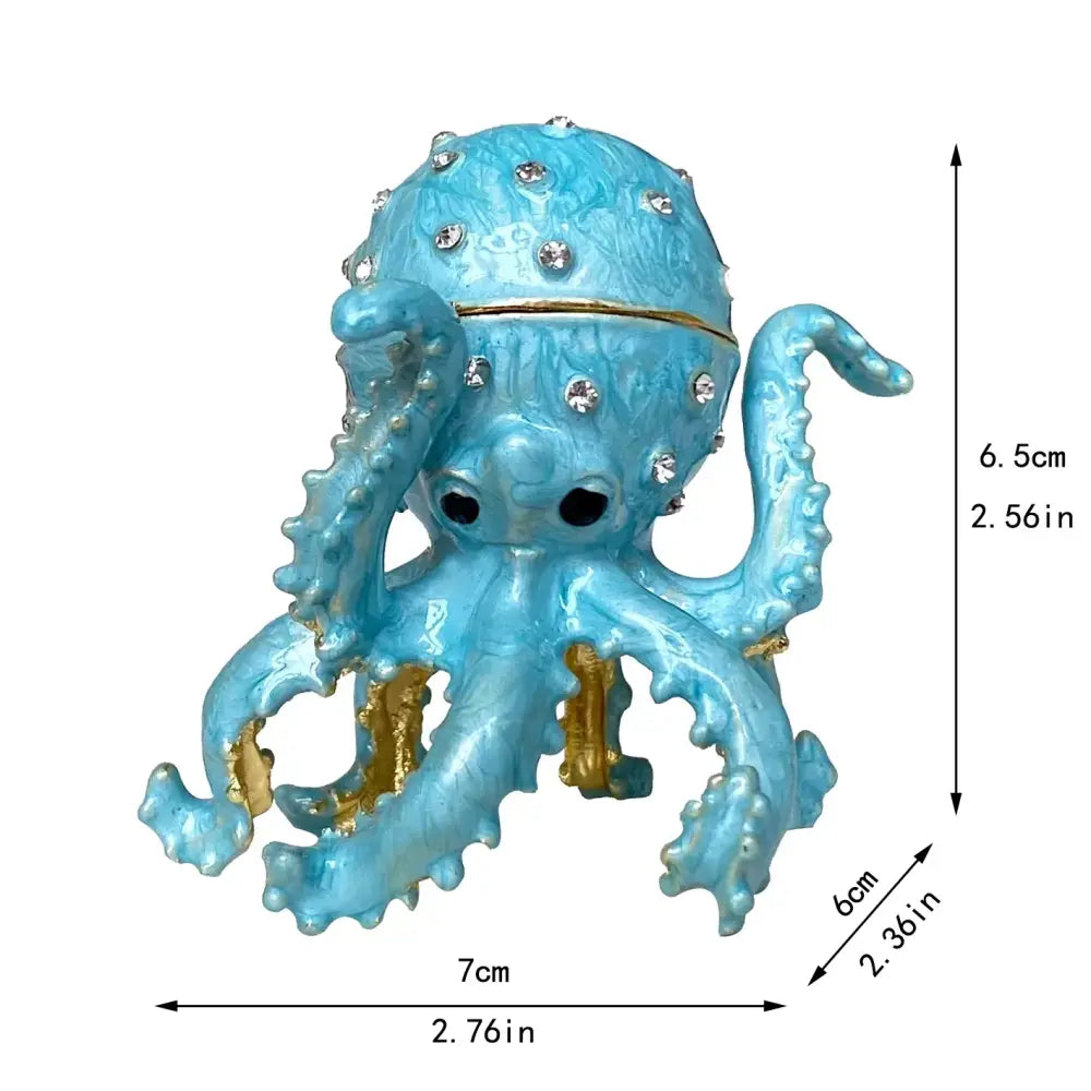 A light blue jeweled octopus trinket box with gold accents perfect for decorbites crystal animal figurines bedroom decor