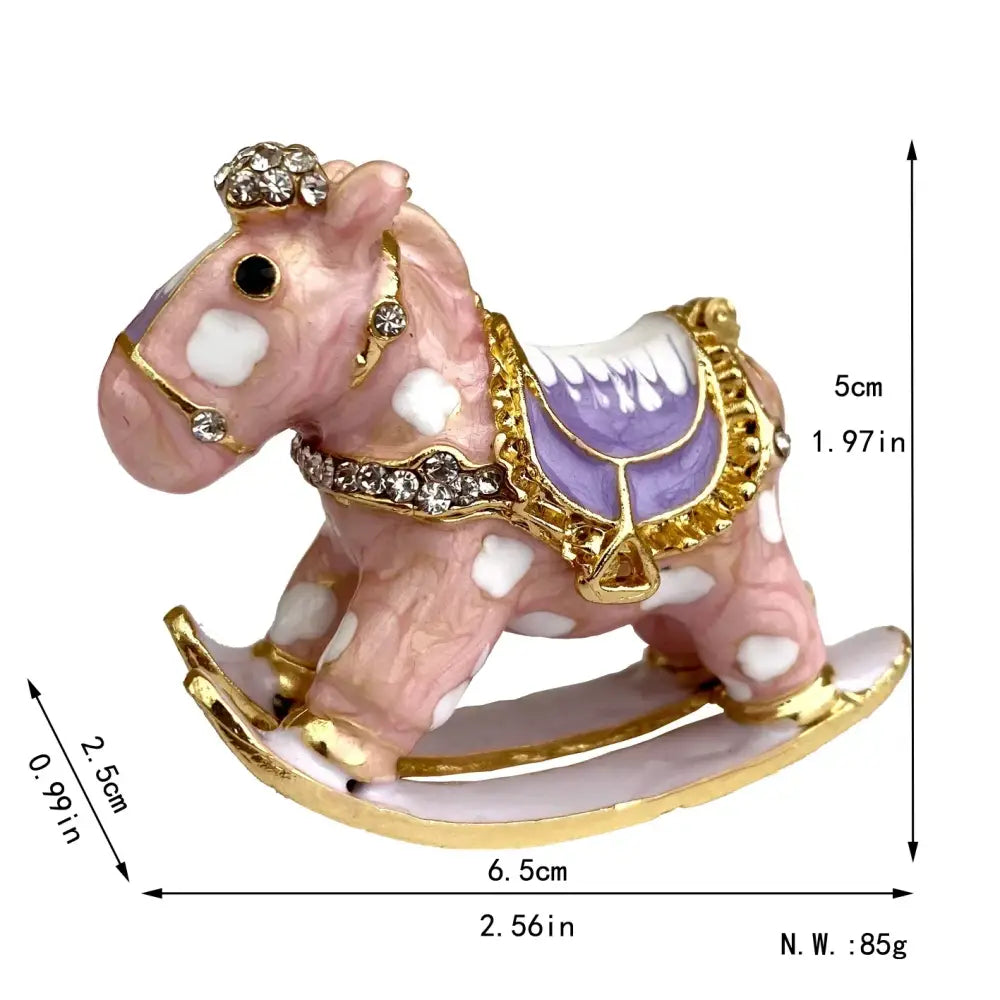 Pink enamel rocking horse with gold trim and crystal embellishments trinket box decorbites crystal animal figurines