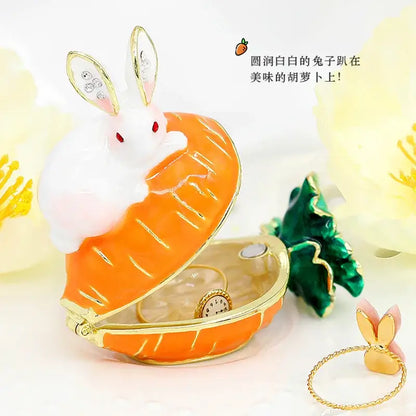 White rabbit with red eyes crystal animal figurine on orange carrot trinket box for decorbites crystal animal decor