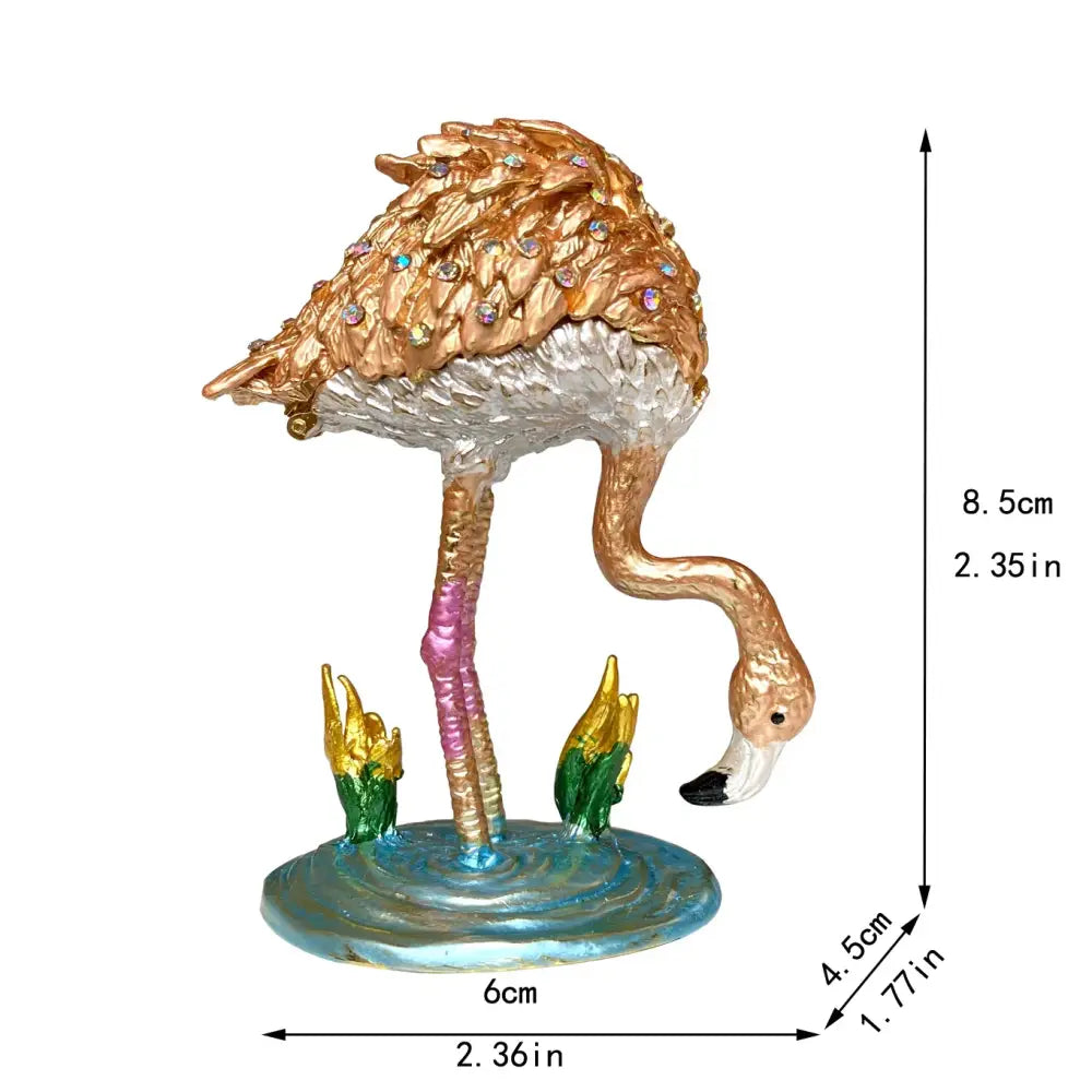 Decorbites crystal animal gold and silver flamingo figurine with gemstone accents on blue base trinket box decorbites crystal animal
