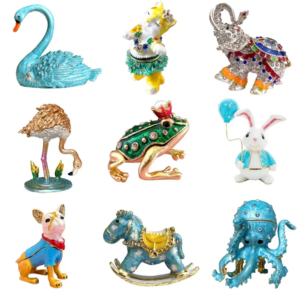 Turquoise enamel swan trinket box with rhinestones decorbites crystal animal figurines for bedroom decor