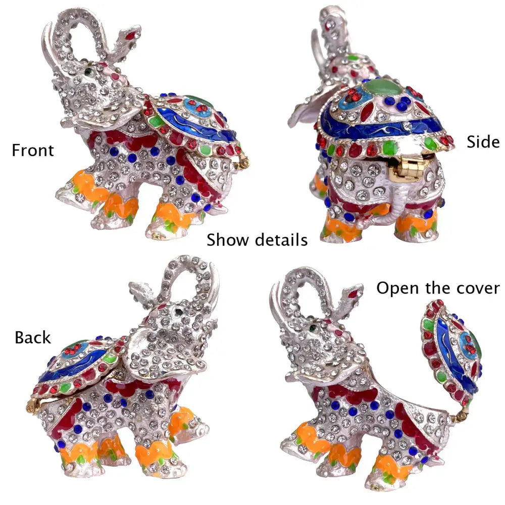 Turquoise enamel swan crystal animal figurines trinket box featuring a rhinestone-adorned elephant decorbites crystal animal design