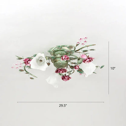 DecorBites™ DecorBites™ Turquoise Finish Country Flower Opaline Glass Ceiling Light - Semi Flush Mount